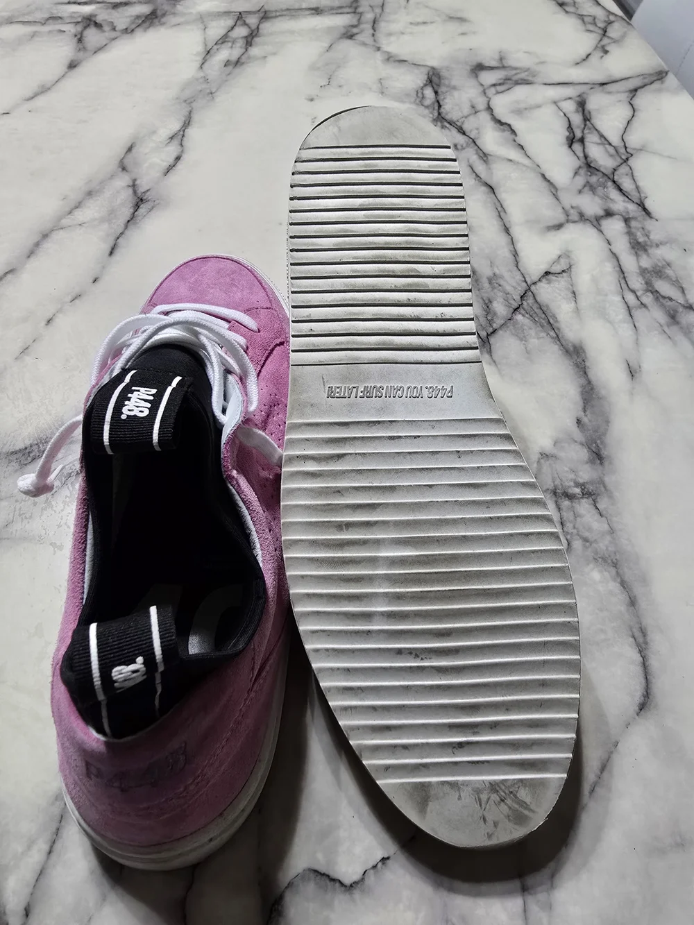 P448 Men’s Pink Suede Low-Top Sneakers with White Laces